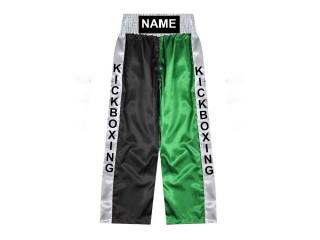 Custom kick boxing trousers with name : KNPANTS-001-black-Green