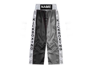 Custom kick boxing trousers with name : KNPANTS-001-black-Silver