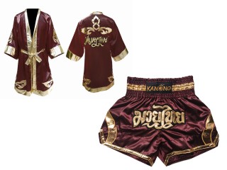 Custom Boxing Robe + Muay Thai Shorts  : Set-144-Maroon