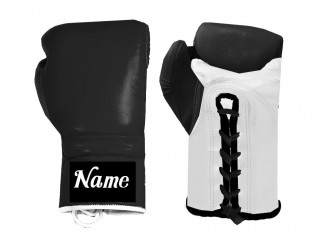 Custom Lace-up Boxing Gloves : Black-White