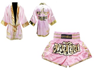 Bangkok Souvenir - Custom Boxing Robe + Muay Thai Shorts : Navy Lai Thai